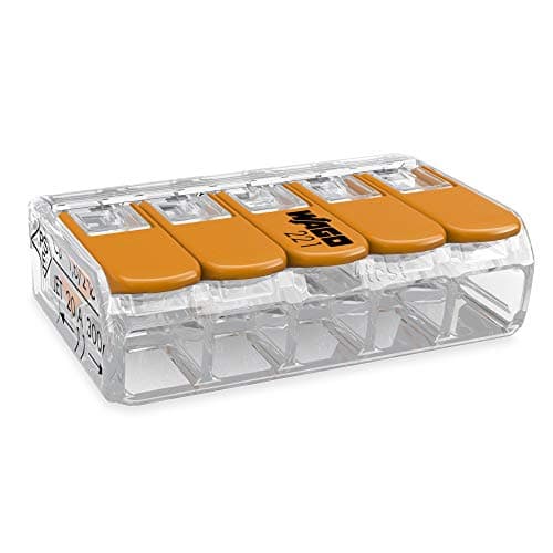 bornier Wago 221-415 5 voies transparent-orange pour professionnels usage industriel forte endurance et protection cont