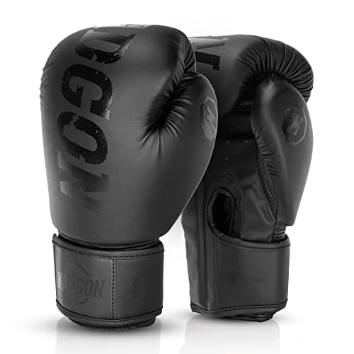Gants de Boxe MADGON pour Arts Martiaux, Haute Qualité pour Sparring, Absorption Optimum des Chocs, Sacoche Incluse — Noir/Noir