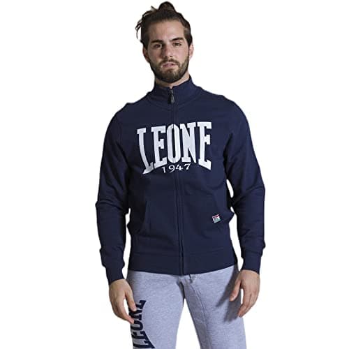 LEONE 1947 Sweat-Shirt Homme Col Montant Zip Hiver Chic — Bleu Marine (10)