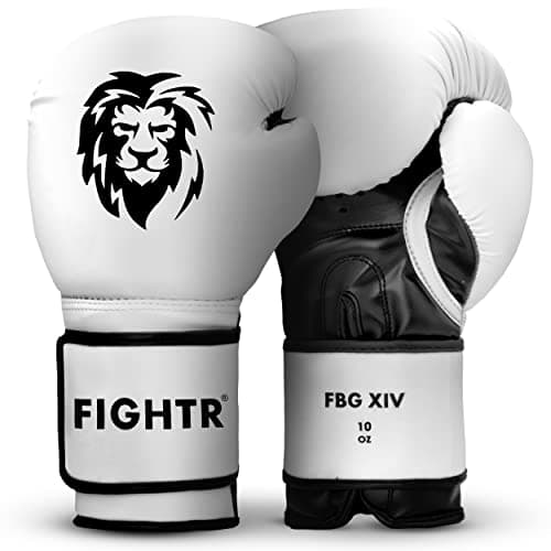 Gants de Boxe FIGHTR® Premium - Stabilité Idéale & Puissance de Frappe | Pour la Boxe, Le MMA, Le Muay Thai & Le Kickbox — blanc/noir