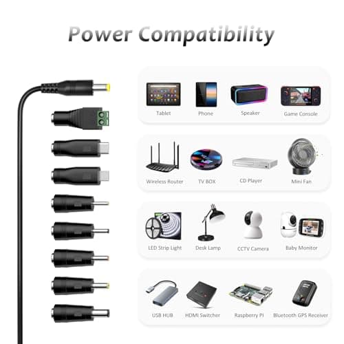 Bloc d'alimentation 5 V 2 A 8 prises CC pour électronique et surveillance vidéo 2000 mA
