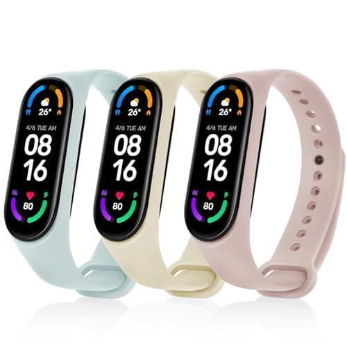 Bracelet Xiaomi Mi Band 5/Xiaomi Mi Band 6/7/4/3 en Nylon Tricoté Extensibles, Acier Inoxydable pour Accessoires — #3-5 Silicone 3Pièces (Rose/Bleu^/Blanc Cassé)