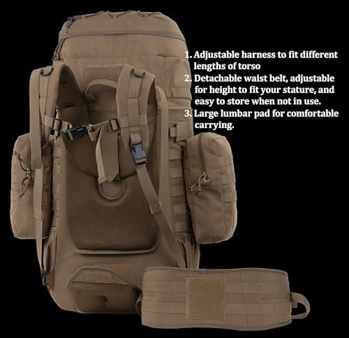 BACKFERRY Sac à dos tactique de 75 l avec cadre interne Molle système d'hydratation pour chasseurs et randonneurs