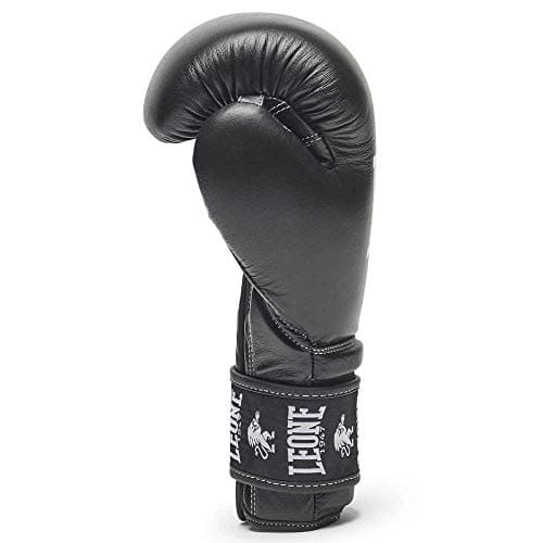LEONE 1947 Gants de Boxe Mixte - Amortissement Élevé, 10 Oz, Noir, Cuir Souple, Pour Entraînement et Compétition