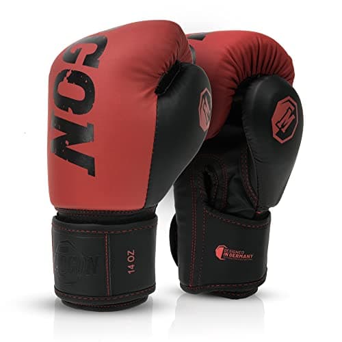 Gants de Boxe MADGON pour Arts Martiaux, Haute Qualité pour Sparring, Absorption Optimum des Chocs, Sacoche Incluse — Noir/Rouge