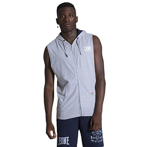 LEONE 1947 Sweat-Shirt à Capuche sans Manches Zip Homme Hiver Vogue — Gris Melange (4)