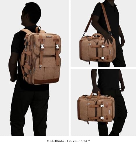 Sac à Dos WITZMAN Homme Voyage Vintage Marron Fit 18 Pouces OrdinateurPortable 3 en 1Global Recycled Standard