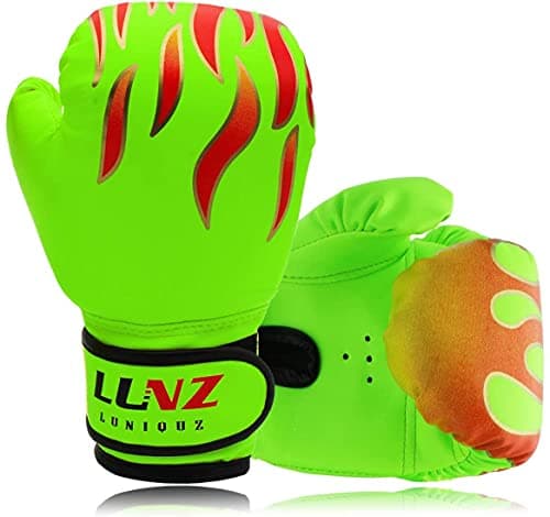 Luniquz Gant de Boxe pour Enfant 3-16 Ans, Cuir Synthétique, Gant d'Entraînement MMA et Muay Thai 8OZ, Spécialisé dans l — Vert