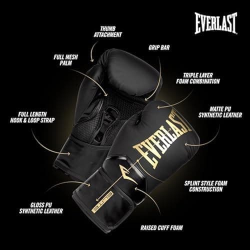 Everlast Elite 2 Gants de Boxe 12 oz (British Boxing Regulation) Renforté à Doigts Désolidarisés Cuir Dur Revêtement Got