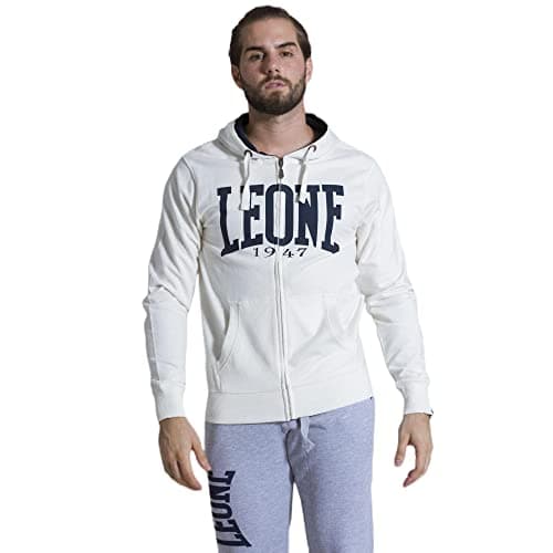 LEONE 1947 Sweat à Capuche zippé pour Homme en Hiver Foncé Comfortable et Chauffant L-SMALL — Blanc (1)