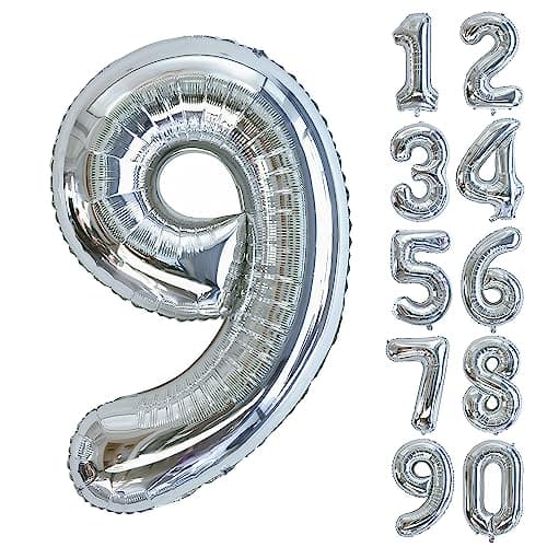 Ponmoo Foil Ballons Chiffre 5 Or, Grands Doré Ballon Numéro Décoration Mariage Anniversaire Party — *Argenté