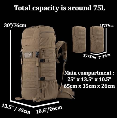 BACKFERRY Sac à dos tactique de 75 l avec cadre interne Molle système d'hydratation pour chasseurs et randonneurs