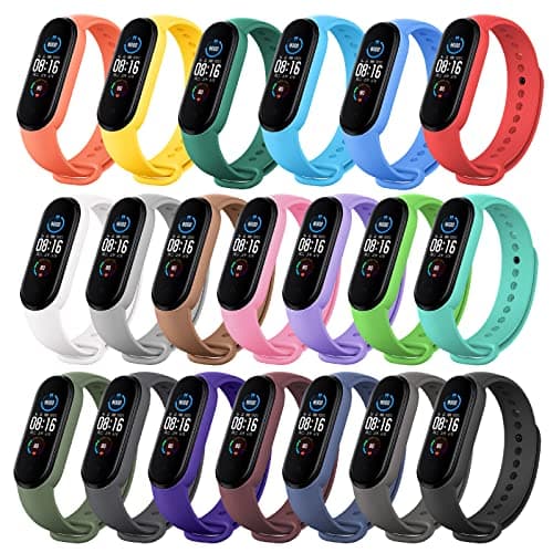 Bracelet Xiaomi Mi Band 5/Xiaomi Mi Band 6/7/4/3 en Nylon Tricoté Extensibles, Acier Inoxydable pour Accessoires — #4 Silicone 20 Pièces (Polychrome)