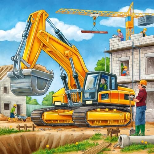 Ravensburger Puzzle Chantier Enfant 5 Ans + Véhicules de Chantier + 3x49 Pièces - Forest Stewardship Council