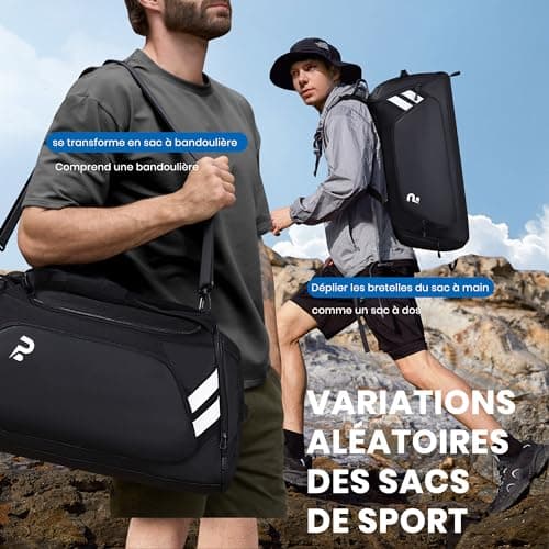 Sac de Voyage Waterproof 58L, Duffel Bag Week-End Homme Femme pour Gym Campings, Sac Sport avec Compartiments Zippés et