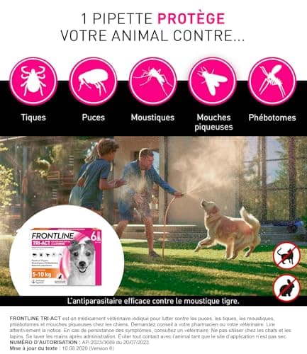 FRONTLINE tri-act pour chiens de 5 à 10 kg - Protection antiparasitaire efficace - 6 pipettes available