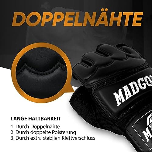 MADGON Gants MMA Pro - Pour Entraînement et Combat Libre (Beginners & Experts) – Doublure Respirante et Renforts Résista