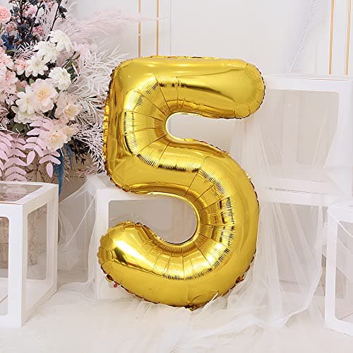Ponmoo Foil Ballons Chiffre 5 Or, Grands Doré Ballon Numéro Décoration Mariage Anniversaire Party