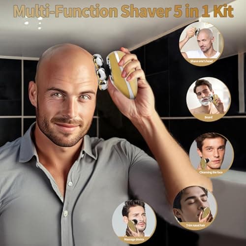 Rasoir à tête flottante 7D étanche IPX7, rasoir électrique 5 en 1 pour homme chauve, rasoir sec/humide universel pour ma