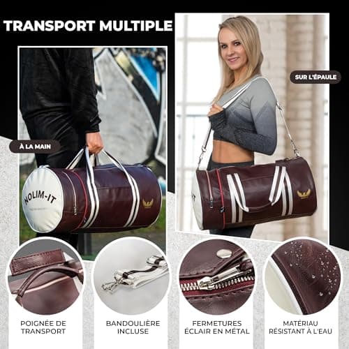 Nolim-it Sac Sport Duffle Bag Homme Résistant à l’Eau Pliable 45x25x25cm 28L Sac Voyage Cabine pour Musculation avec Com