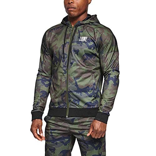 LEONE 1947 Sweat à capuche camouflage vert pour hommes sport et détente tout confort AB302