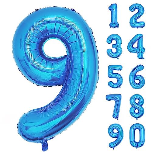 Ponmoo Foil Ballons Chiffre 5 Or, Grands Doré Ballon Numéro Décoration Mariage Anniversaire Party — Bleu