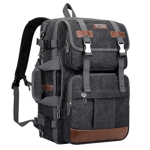 Sac à Dos WITZMAN Homme Voyage Vintage Marron Fit 18 Pouces OrdinateurPortable 3 en 1Global Recycled Standard — Amélioré/Noir