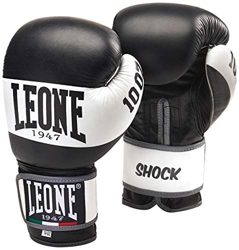 Gants de Boxe Shock LEONE 1947 - Protection maximale - Convaincant pour les combats - Confortables à porter - Taille M — Noir