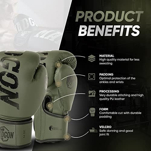 Gants de Boxe MADGON pour Arts Martiaux, Haute Qualité pour Sparring, Absorption Optimum des Chocs, Sacoche Incluse