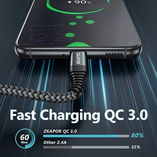 ZKAPOR Câble USB C Type C 5M Étanche Charge Rapide 3A pour iPhone 16 Pro Max Galaxy S24 Huawei P60 Nylon Tressé Compatib