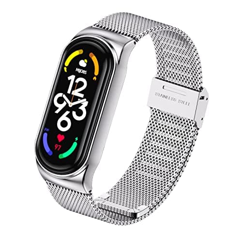 Bracelet Xiaomi Mi Band 5/Xiaomi Mi Band 6/7/4/3 en Nylon Tricoté Extensibles, Acier Inoxydable pour Accessoires — #7 Acier Inoxydable 1Pièces (Argent)
