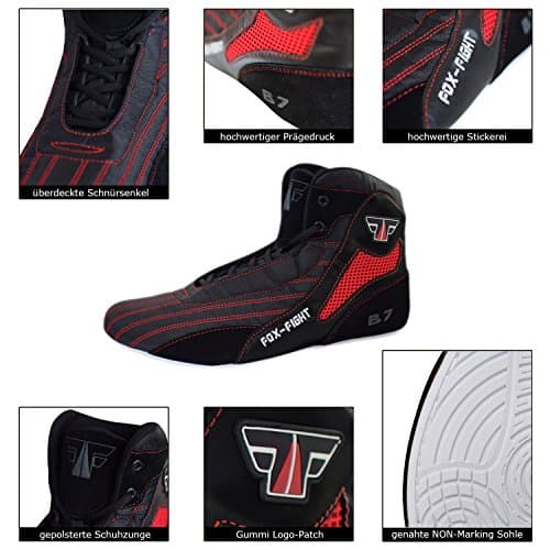 FOX-FIGHT B7 Bottes de boxe pour combat, athlétisme et fitness - Noir/Rouge