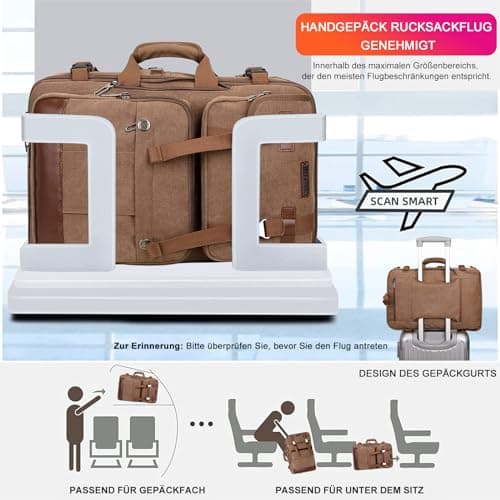 Sac à Dos WITZMAN Homme Voyage Vintage Marron Fit 18 Pouces OrdinateurPortable 3 en 1Global Recycled Standard
