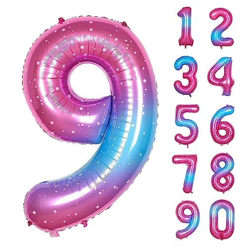 Ponmoo Foil Ballons Chiffre 5 Or, Grands Doré Ballon Numéro Décoration Mariage Anniversaire Party — Rose+bleu