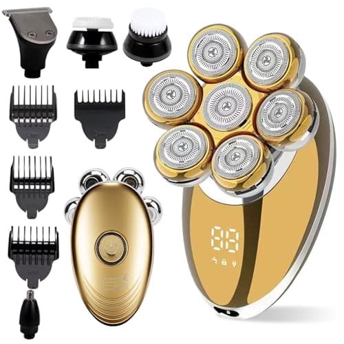 Rasoir à tête flottante 7D étanche IPX7, rasoir électrique 5 en 1 pour homme chauve, rasoir sec/humide universel pour ma