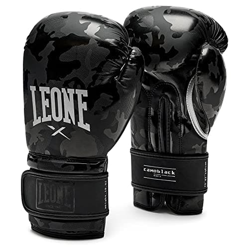 LEONE 1947 - Gants de boxe 14oz pour amateurs de combat, Noir/Gris - Protecteur de main en cuir premium - Idéal pour la