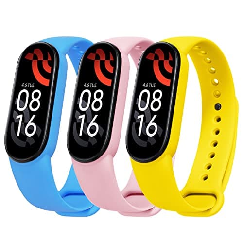 Bracelet Xiaomi Mi Band 5/Xiaomi Mi Band 6/7/4/3 en Nylon Tricoté Extensibles, Acier Inoxydable pour Accessoires — #3 Silicone 3Pièces (Rose/Jaune/Bleu Marine)