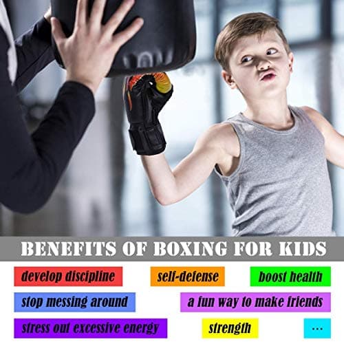 Luniquz Gant de Boxe pour Enfant 3-16 Ans, Cuir Synthétique, Gant d'Entraînement MMA et Muay Thai 8OZ, Spécialisé dans l