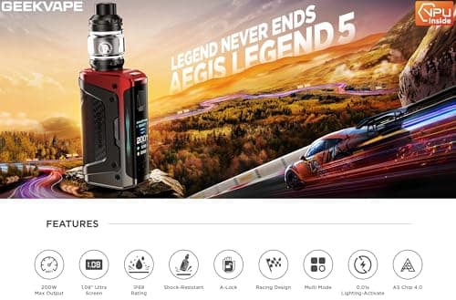 GEEKVAPE Aegis Legend 5 Kit pour vapoteurs avancés | Haute_performance 200W Aegis Legend 5 TC Box Mod + 5,5ml Z0.15 Sub-