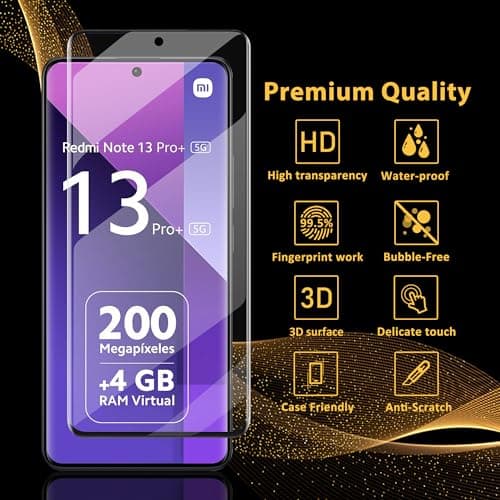 Protection d'écran Xiaomi Redmi Note 13 Pro+ 5G - Verre trempé 2 pièces + Caméra protecteur 2 pièces | Durabilité 9H | A