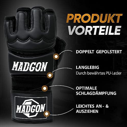 MADGON Gants MMA Pro - Pour Entraînement et Combat Libre (Beginners & Experts) – Doublure Respirante et Renforts Résista