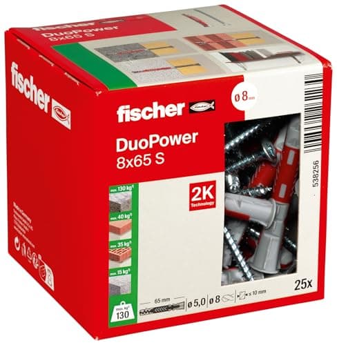 Cheville fischer bi-matière DUOPOWER 5x25 vis/Boîte de 50 pour tous les travaux maison — Avec vis Pozidriv (PZ)_2