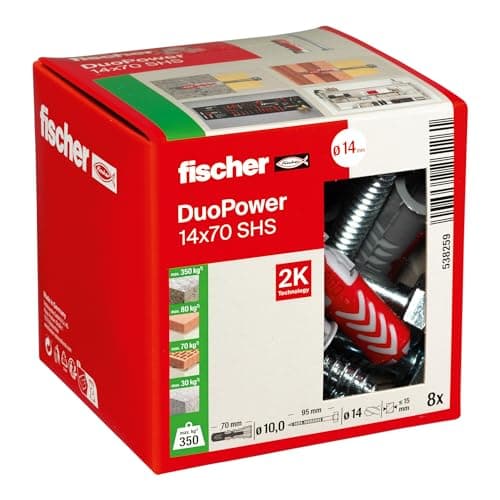 Cheville fischer bi-matière DUOPOWER 5x25 vis/Boîte de 50 pour tous les travaux maison — Avec tirefond_2