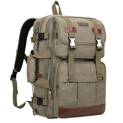 Sac à Dos WITZMAN Homme Voyage Vintage Marron Fit 18 Pouces OrdinateurPortable 3 en 1Global Recycled Standard — Amélioré/Vert Armée