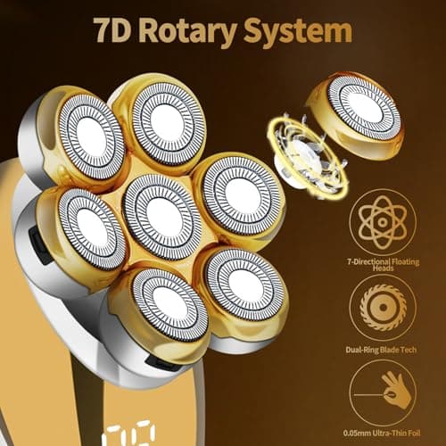 Rasoir à tête flottante 7D étanche IPX7, rasoir électrique 5 en 1 pour homme chauve, rasoir sec/humide universel pour ma