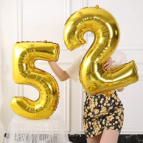 Ponmoo Foil Ballons Chiffre 5 Or, Grands Doré Ballon Numéro Décoration Mariage Anniversaire Party