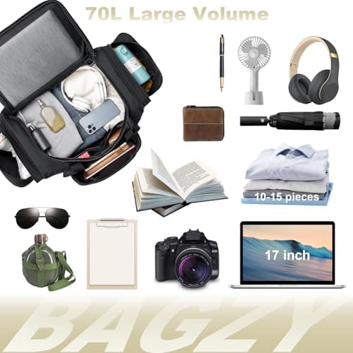 Sac de sport BAGZY grand 70L homme - parfait pour fitness, voyage et week-end | rangement efficace pour extérieur/campin