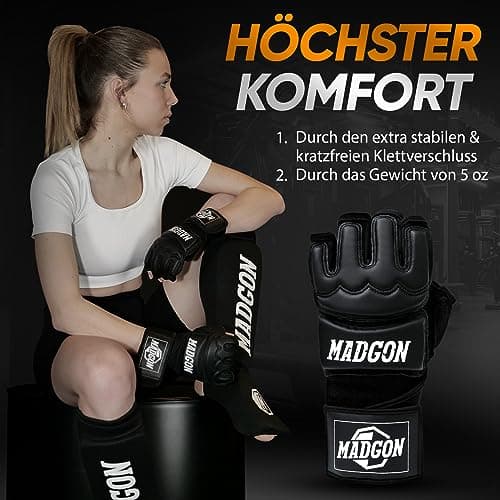 MADGON Gants MMA Pro - Pour Entraînement et Combat Libre (Beginners & Experts) – Doublure Respirante et Renforts Résista