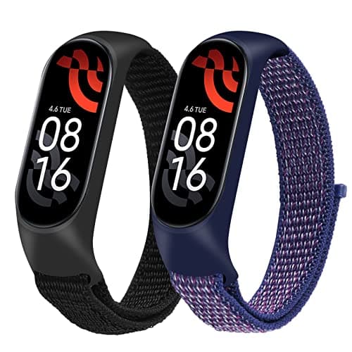 Bracelet Xiaomi Mi Band 5/Xiaomi Mi Band 6/7/4/3 en Nylon Tricoté Extensibles, Acier Inoxydable pour Accessoires — Bleu/rose