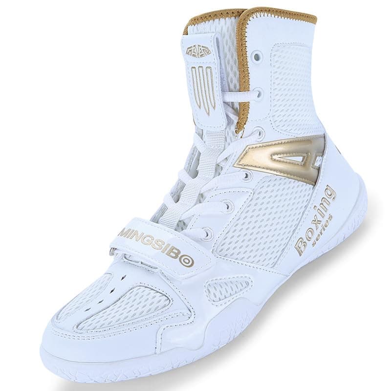 MINGSIBO Chaussures de Boxe Respirantes pour Homme - Boxe, Combat, Fitness, Bodybuilding — Or Blanc